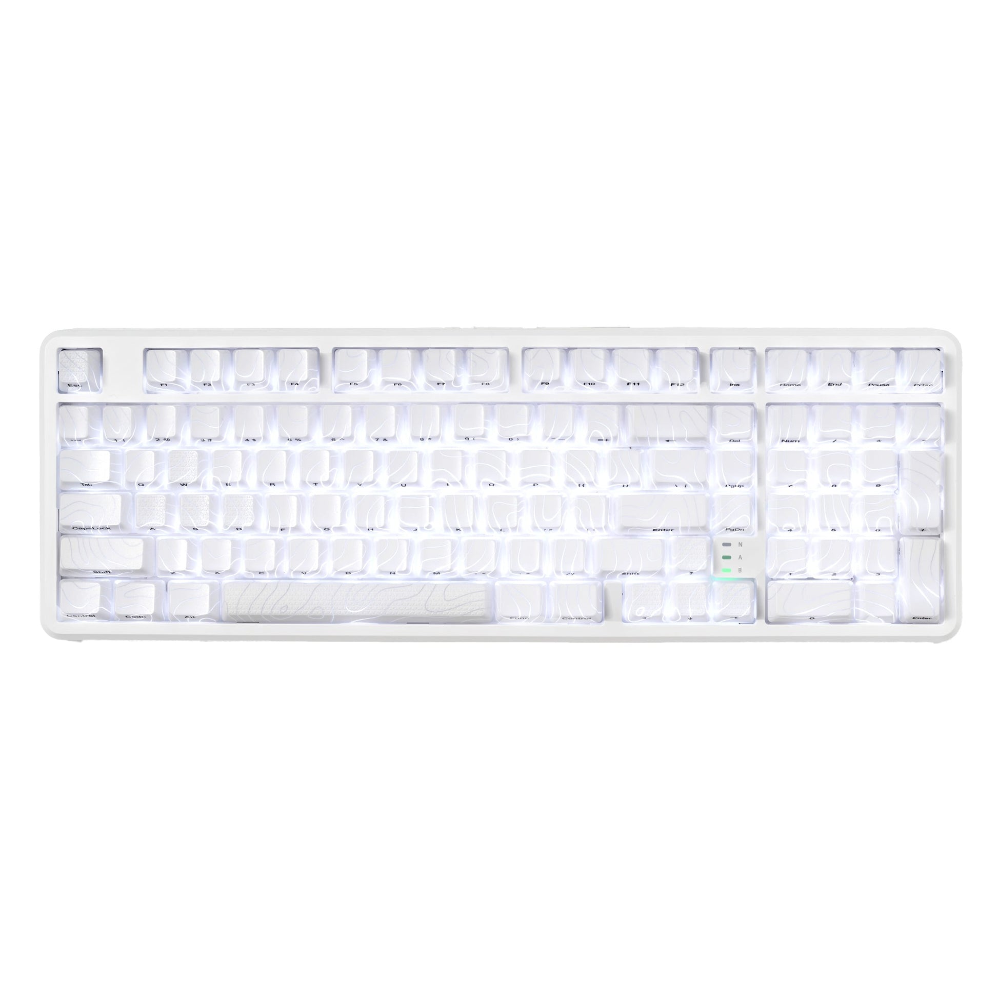 White wireless RGB 96% mechanical keyboard with bright side-lit keycaps