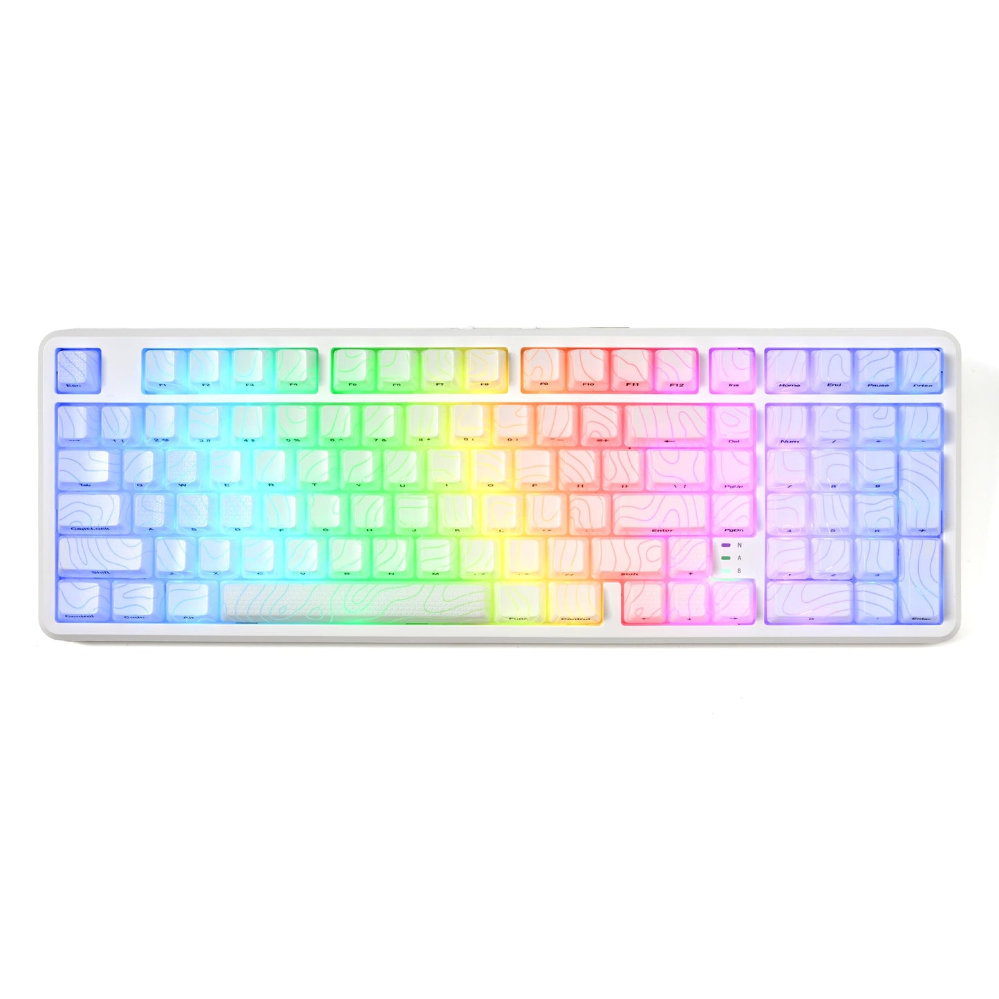 White wireless RGB 96% mechanical keyboard with rainbow backlight on keys
