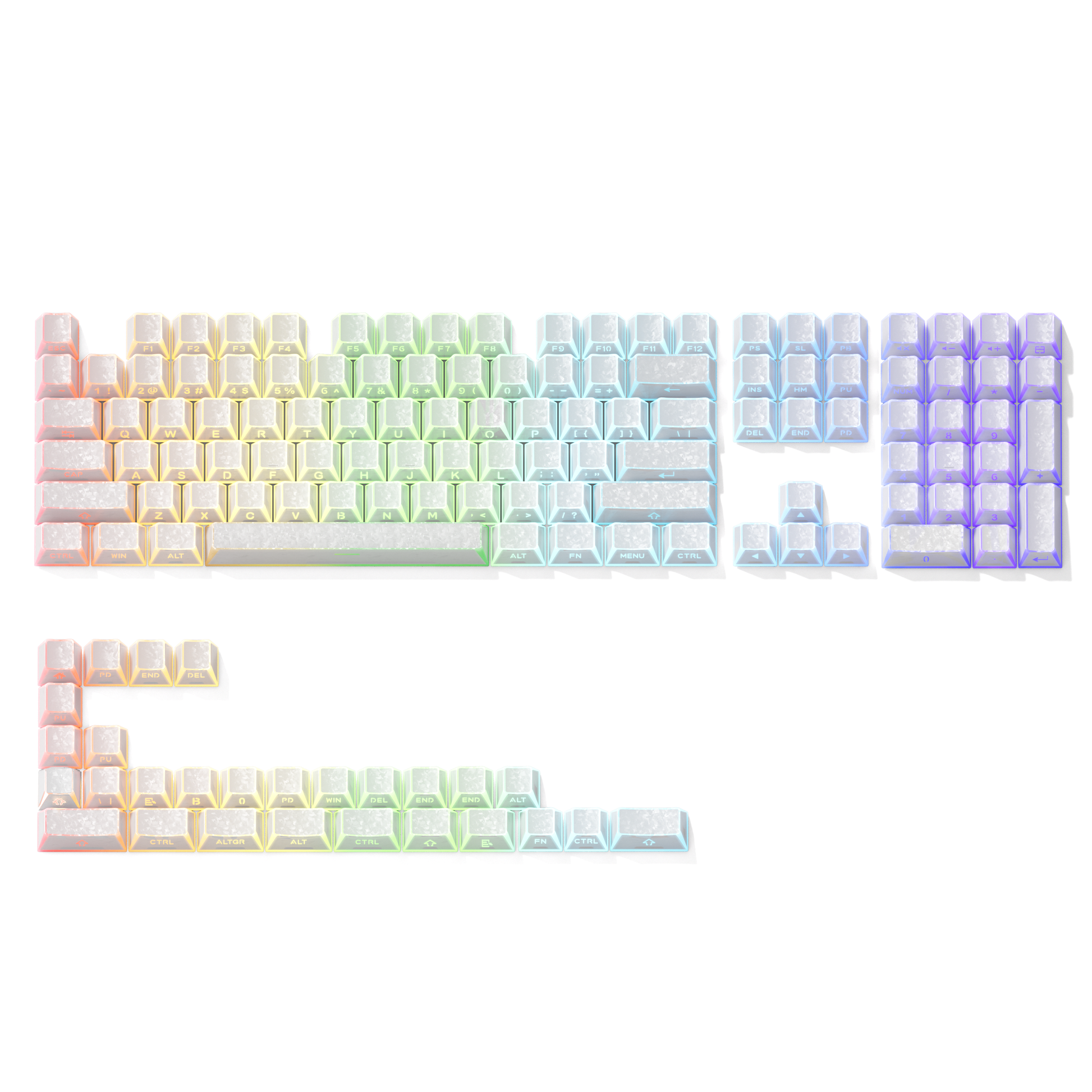 Rainbow multicolor shine-through cherry-profile keycap set with sculpted legends