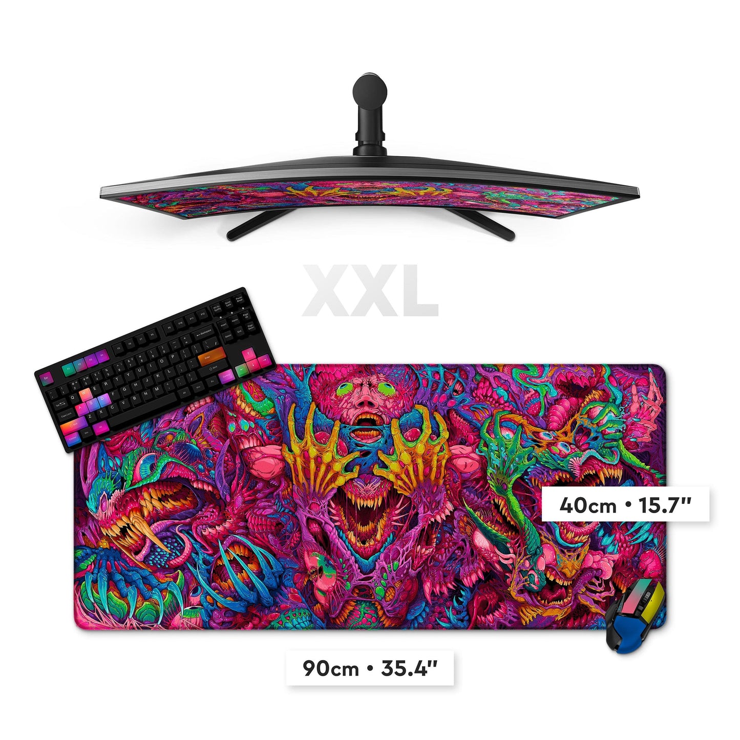 XXL gaming mouse pad with colorful fantasy artwork, 35.4 x 15.7 in.