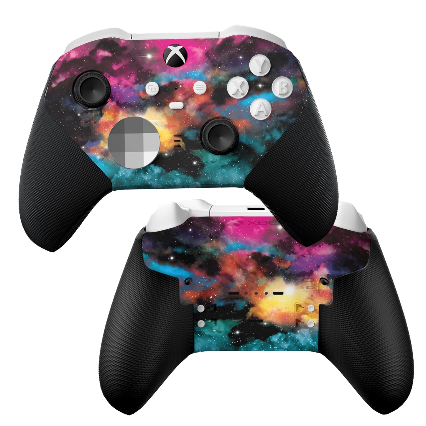 Xbox Elite Series 2 Core controller with galaxy hydro-dip print on front and rear panels