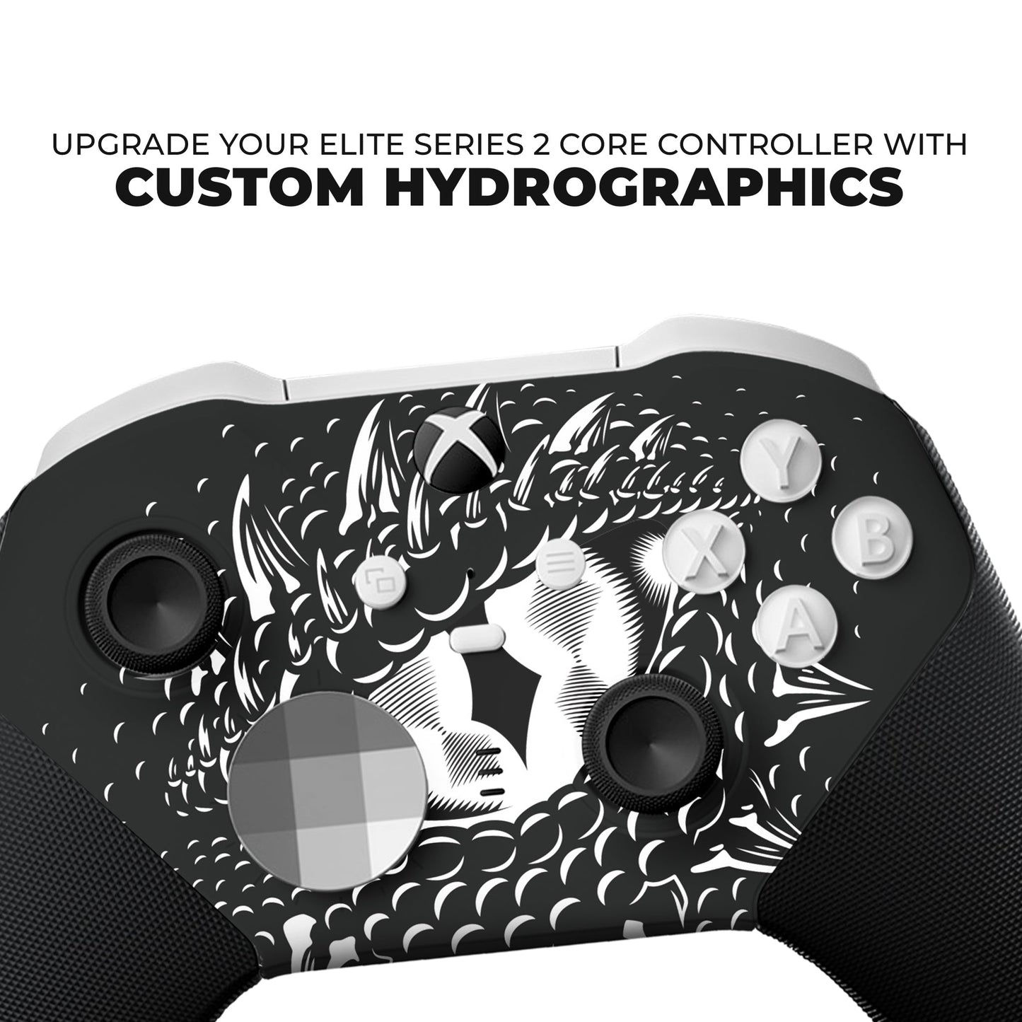 Xbox Elite Series 2 Core controller skin close-up Smaug dragon eye hydro-dip buttons