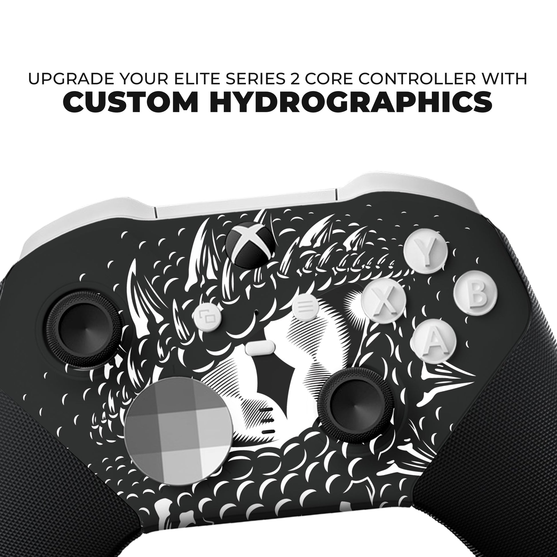 Xbox Elite Series 2 Core controller skin close-up Smaug dragon eye hydro-dip buttons