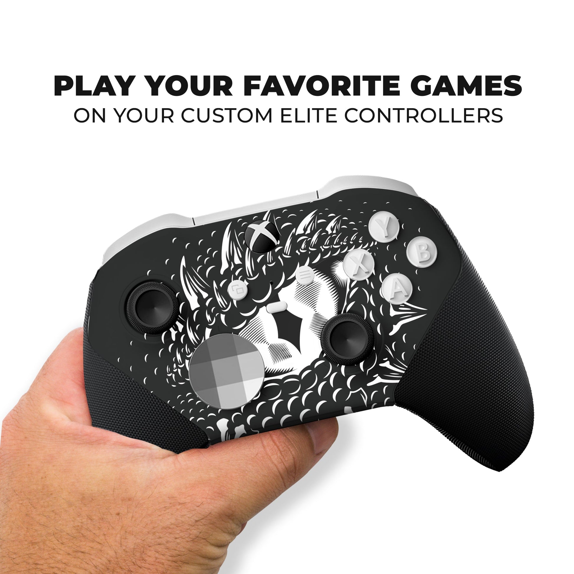 Xbox Elite Series 2 Core controller skin Smaug dragon eye hydro-dip front, held in hand
