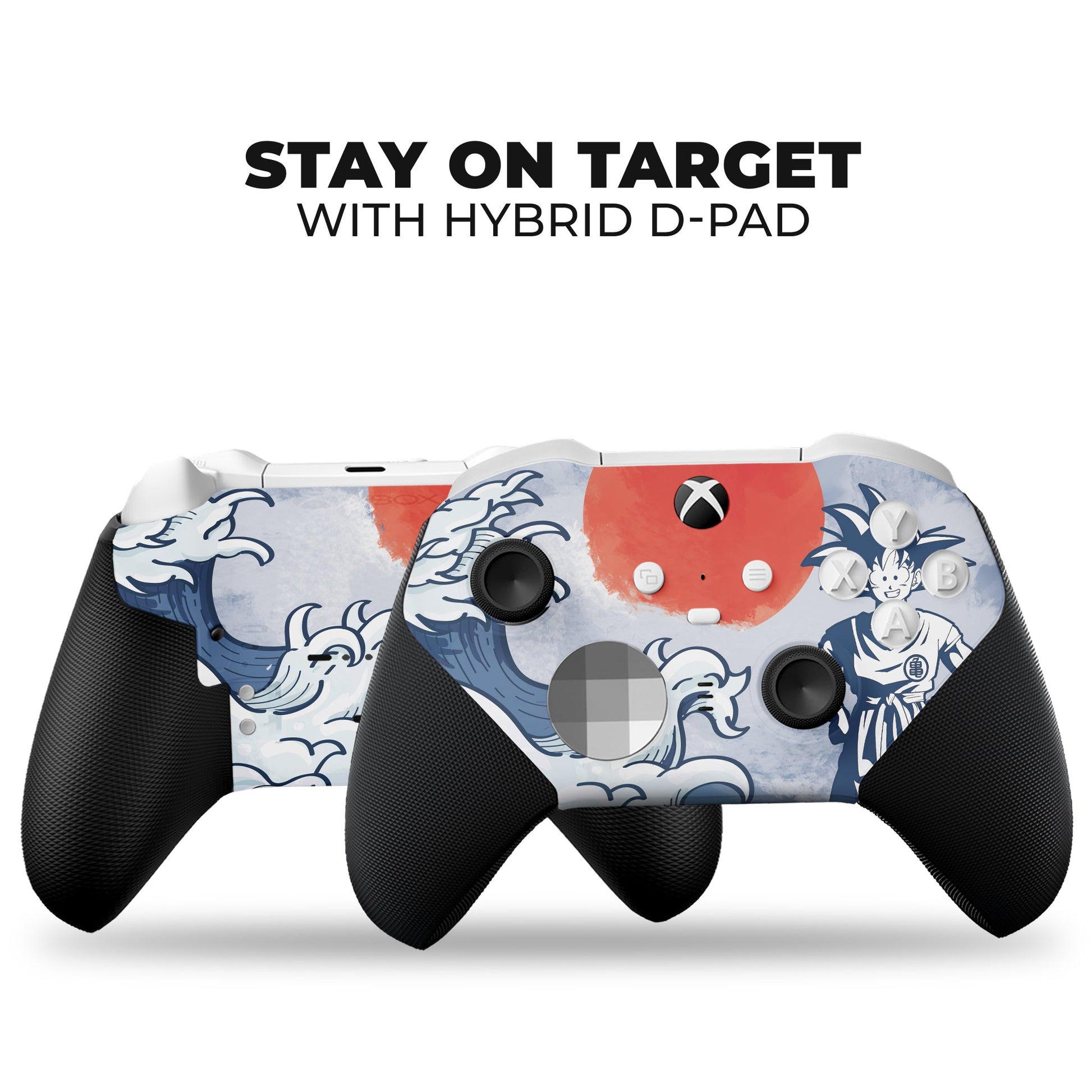 Xbox Elite Series 2 Core controller with blue wave design and red panel, front view