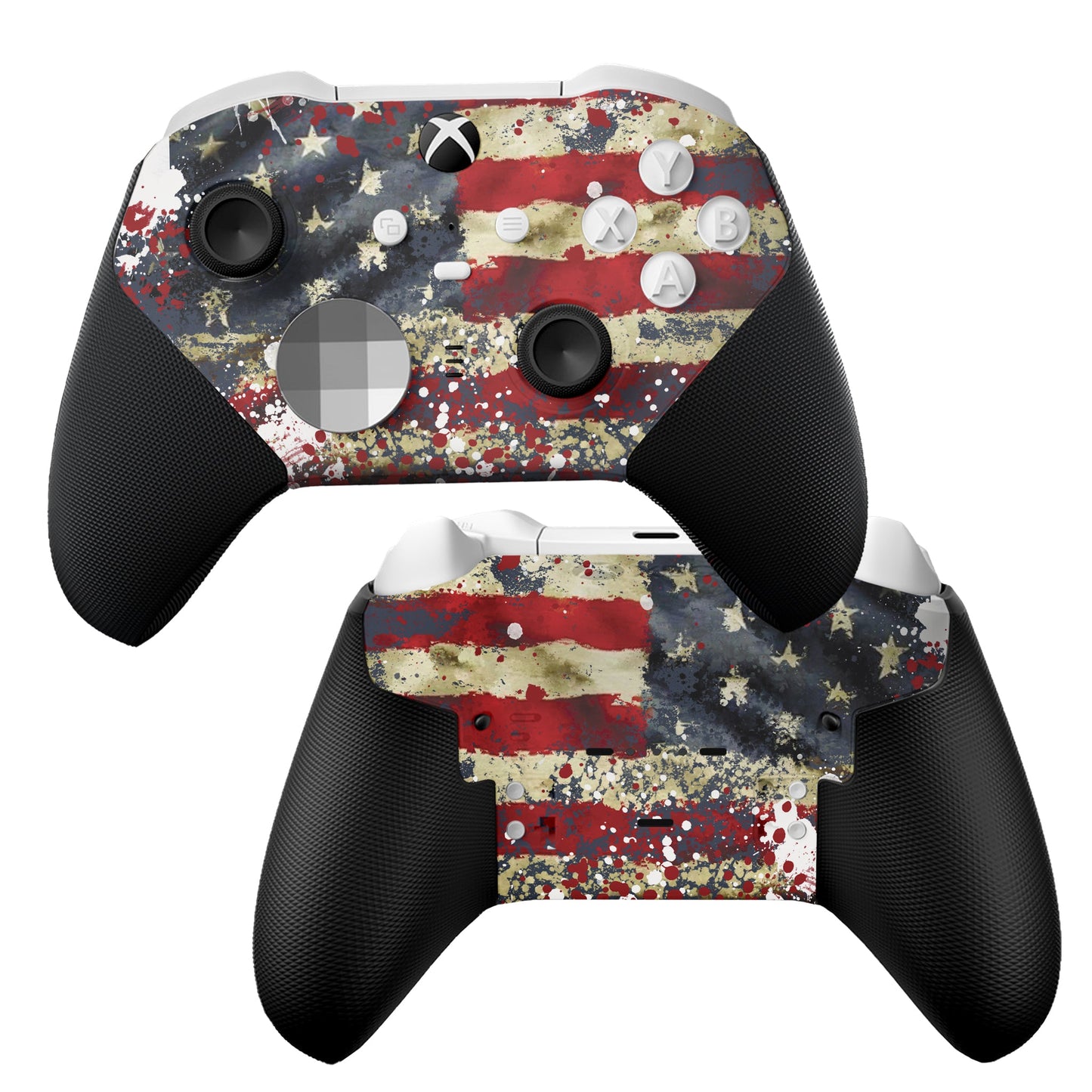 Xbox Elite Series 2 Core controller with tattered USA flag hydro-dip front, red white blue