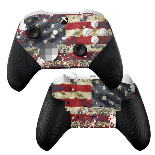 Xbox Elite Series 2 Core controller with tattered USA flag hydro-dip front, red white blue