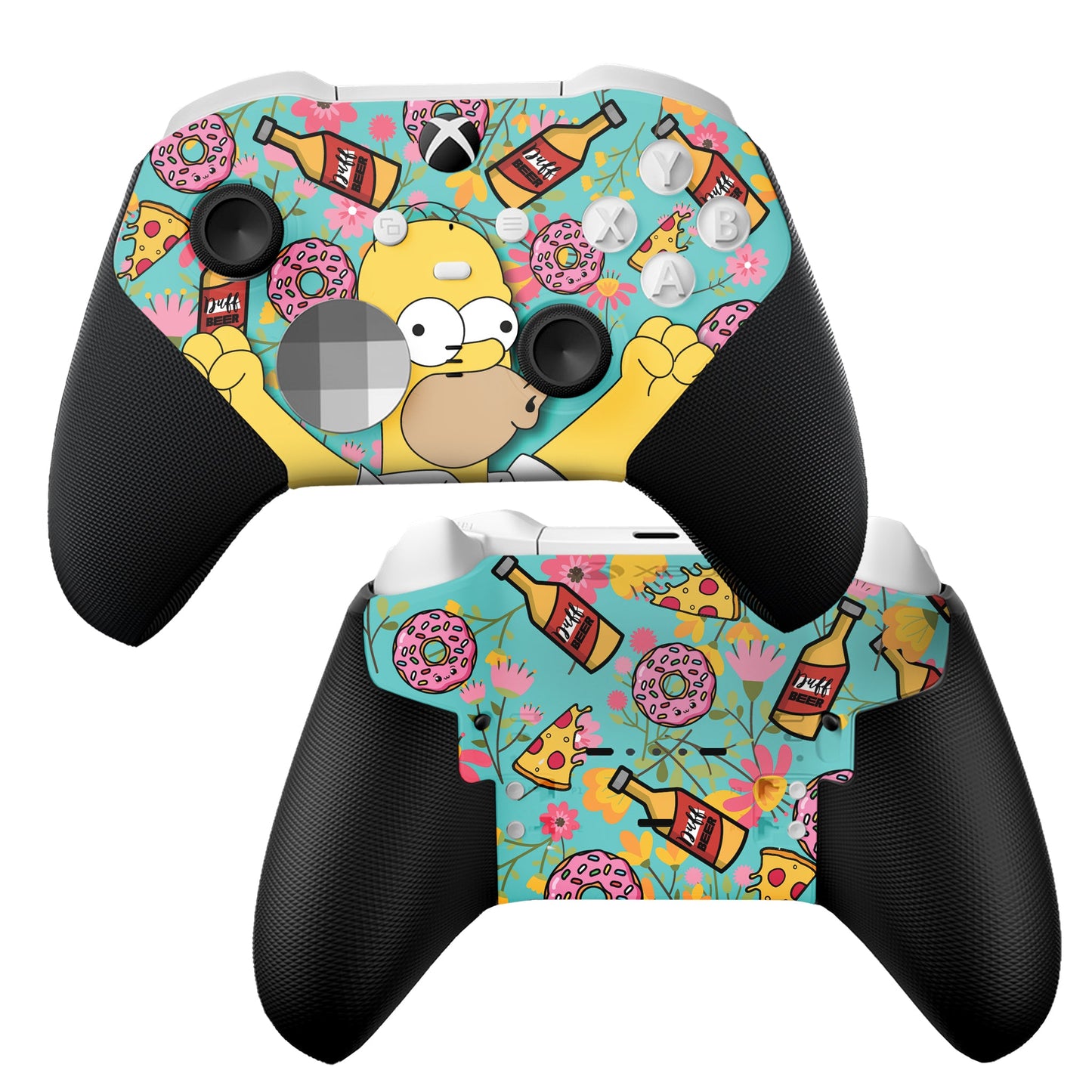 Xbox Elite Series 2 Core controller with colorful Simpsons-style face skin and black grips