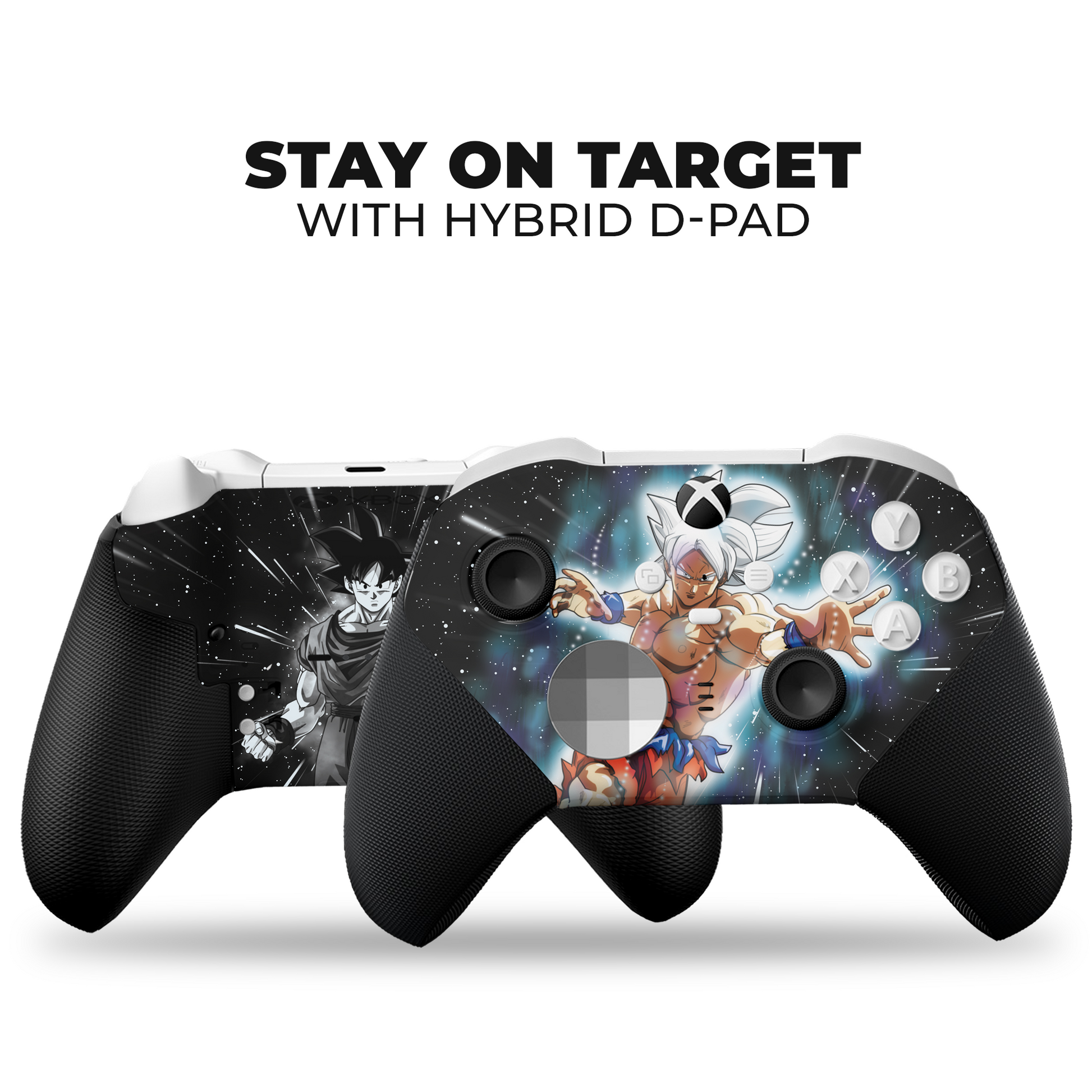 Xbox Elite controller with hybrid D-pad and Goku Ultra Instinct hydro-dipped artwork