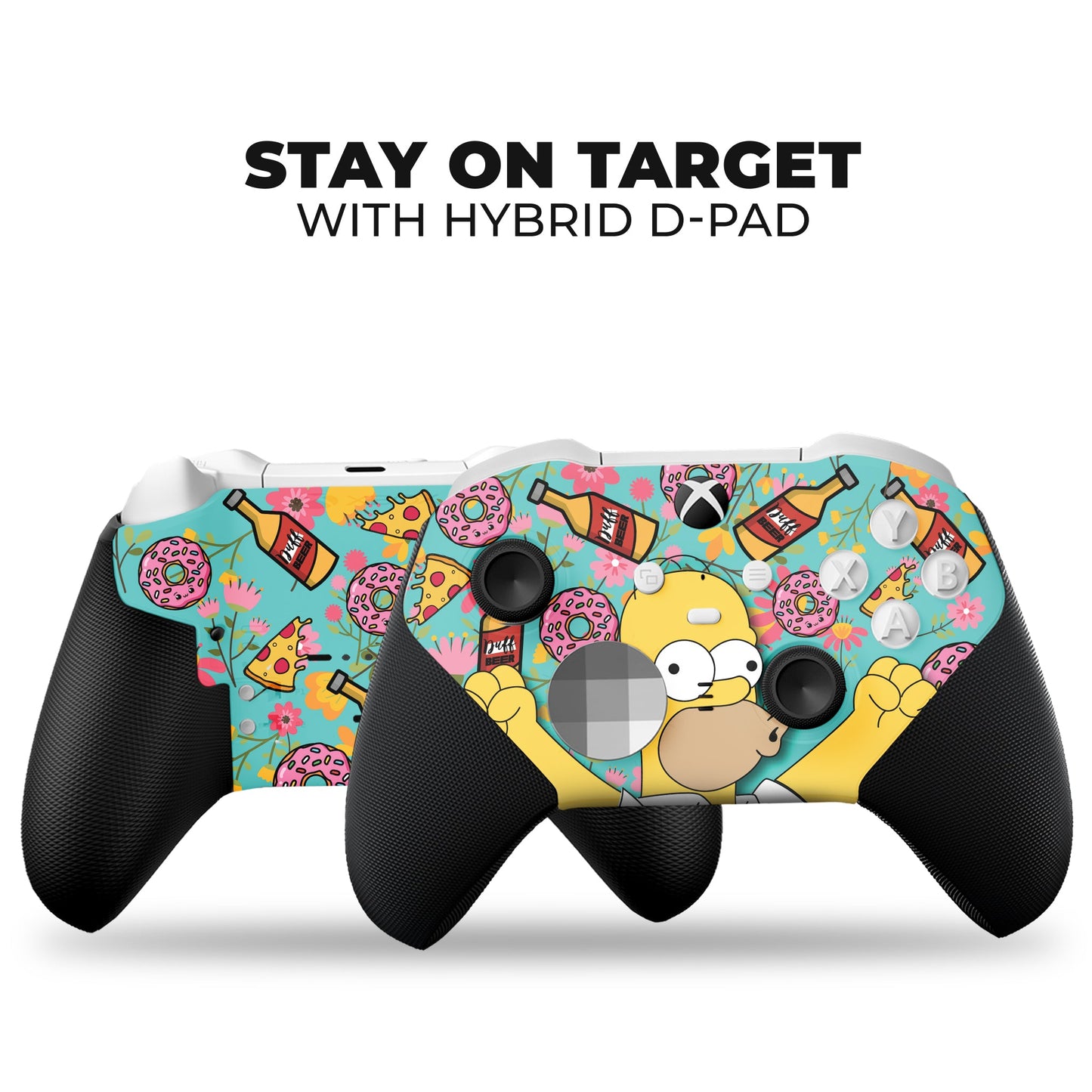 Xbox Elite Series 2 Core controller set—two matching controllers with colorful Simpsons-style skin