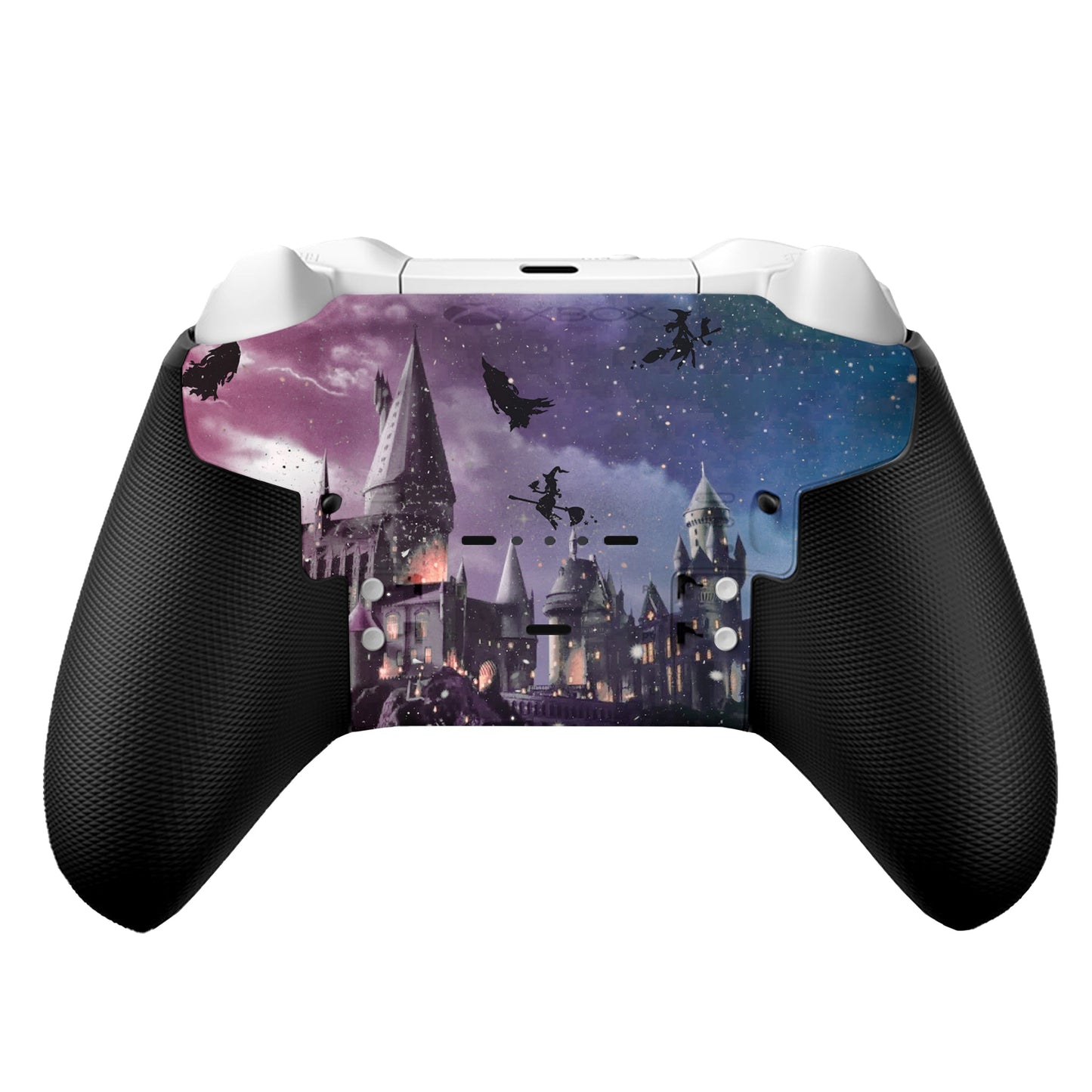 Xbox Elite Series 2 Core controller back with Hogwarts hydro-dip purple/blue artwork