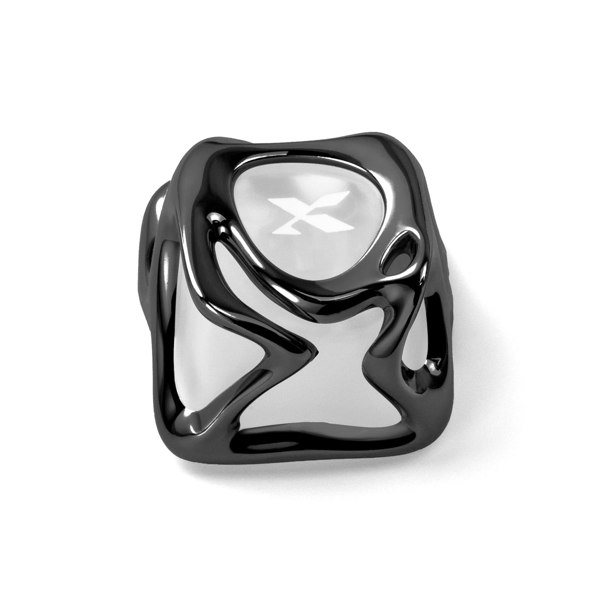Obsidian black liquid-metal electroplating keycap with star cutout and glossy sculpted top.