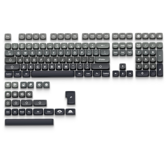 Charcoal PBT keycap set, full layout with white legends and arrow cluster