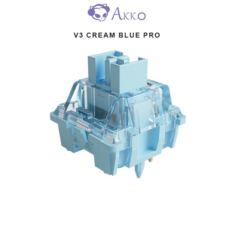 Light blue mechanical keyboard switch with transparent housing and metal contacts