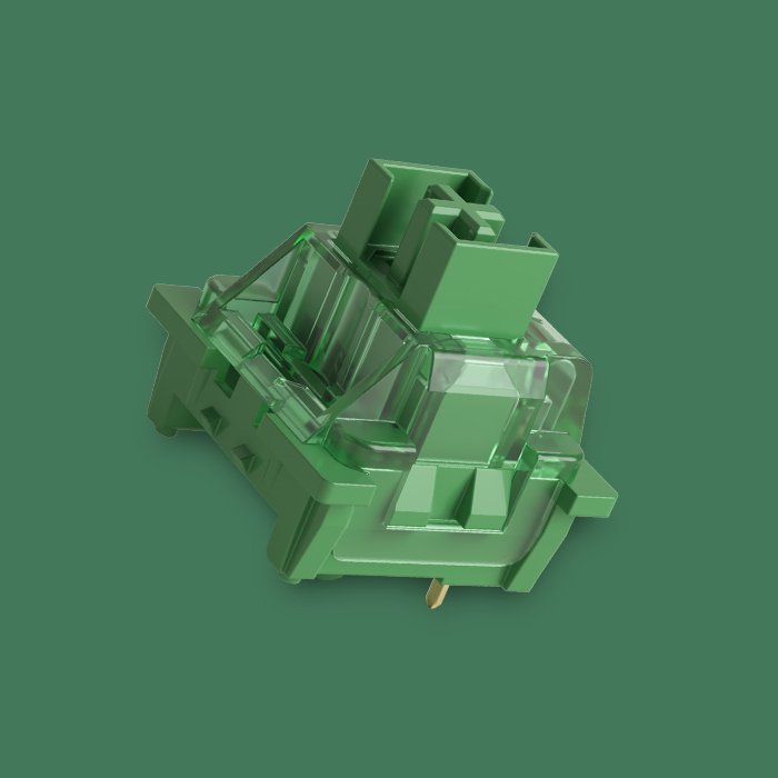 Akko V3 Matcha Green Pro switch, translucent green body and stem, angled view