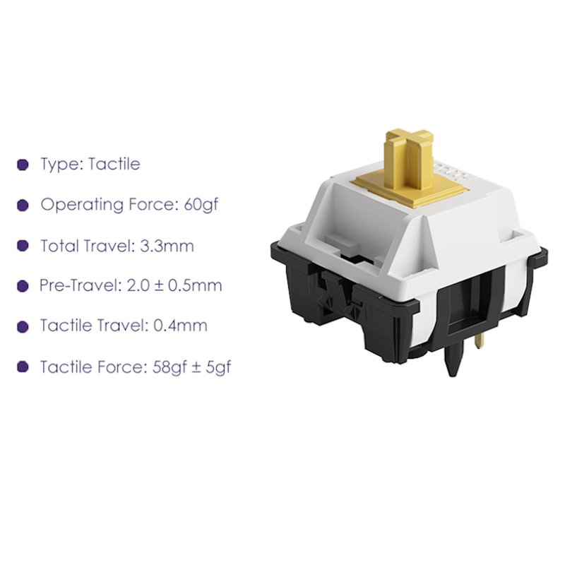 Akko mechanical keyboard switch with gold stem, white-gray body and black base