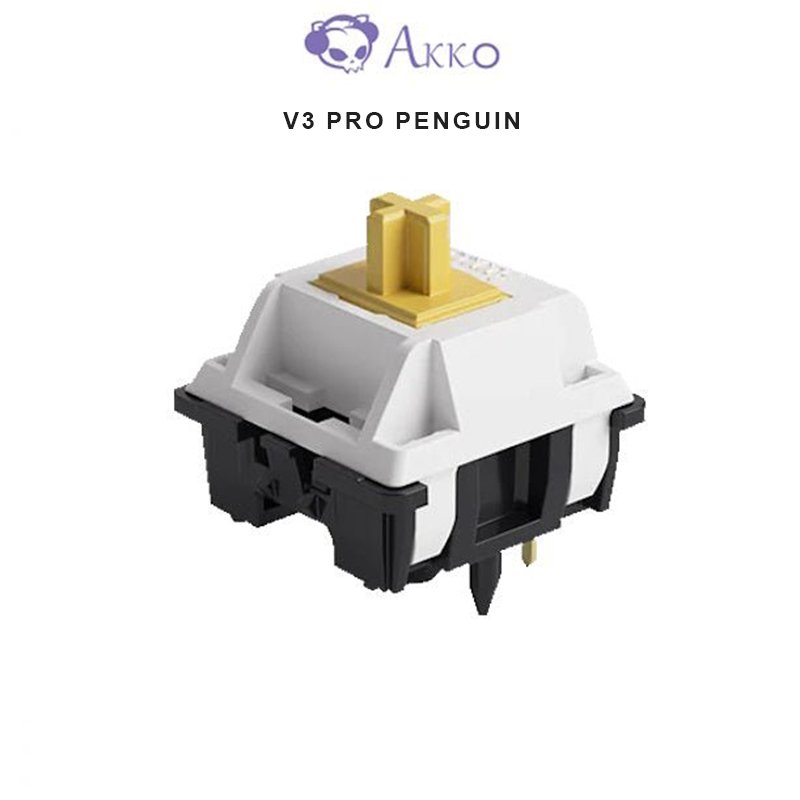 Akko mechanical keyboard switch with gold stem, light gray and black housing