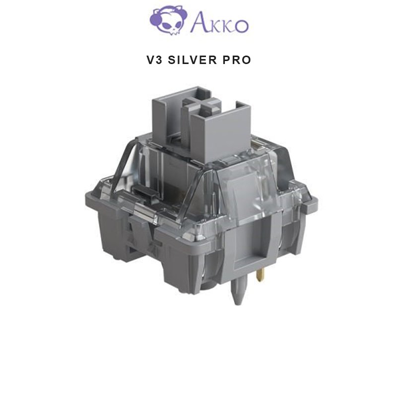 Mechanical keyboard switch with clear housing and dark gray outer frame, V3 Silver Pro