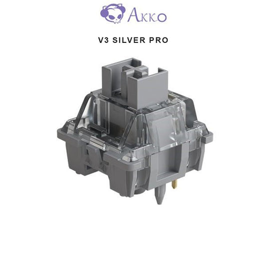 Mechanical keyboard switch with clear housing and dark gray outer frame, V3 Silver Pro