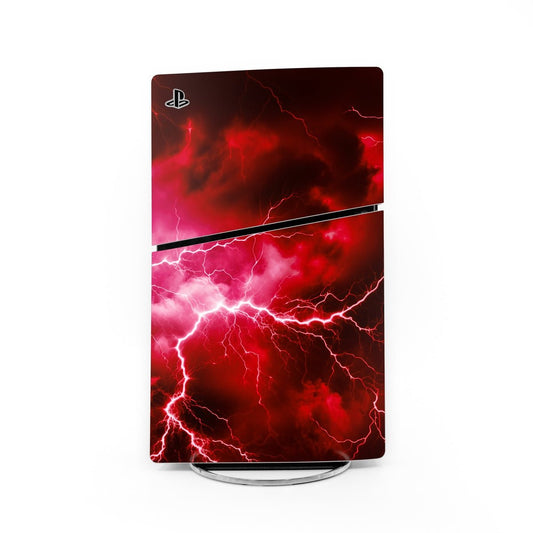 PlayStation PS5 Slim skin decal with red lightning and dark background