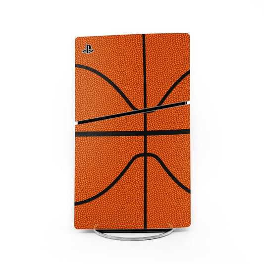 Sony PS5 Slim skin with orange basketball pattern and black lines