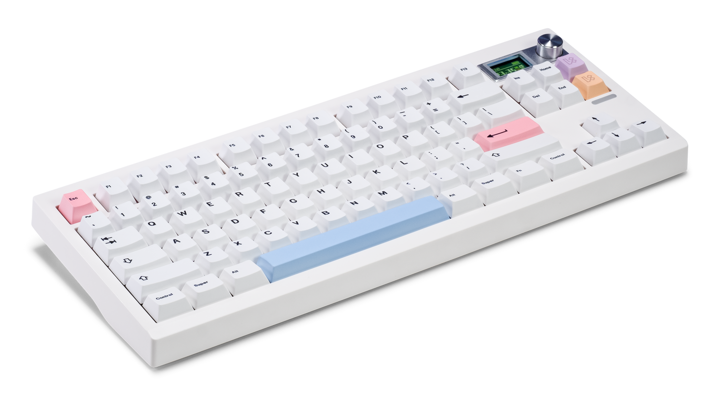 Chalk PBT keycaps set: white keys with pastel accent legends.
