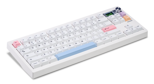 Chalk PBT keycaps set: white keys with pastel accent legends.