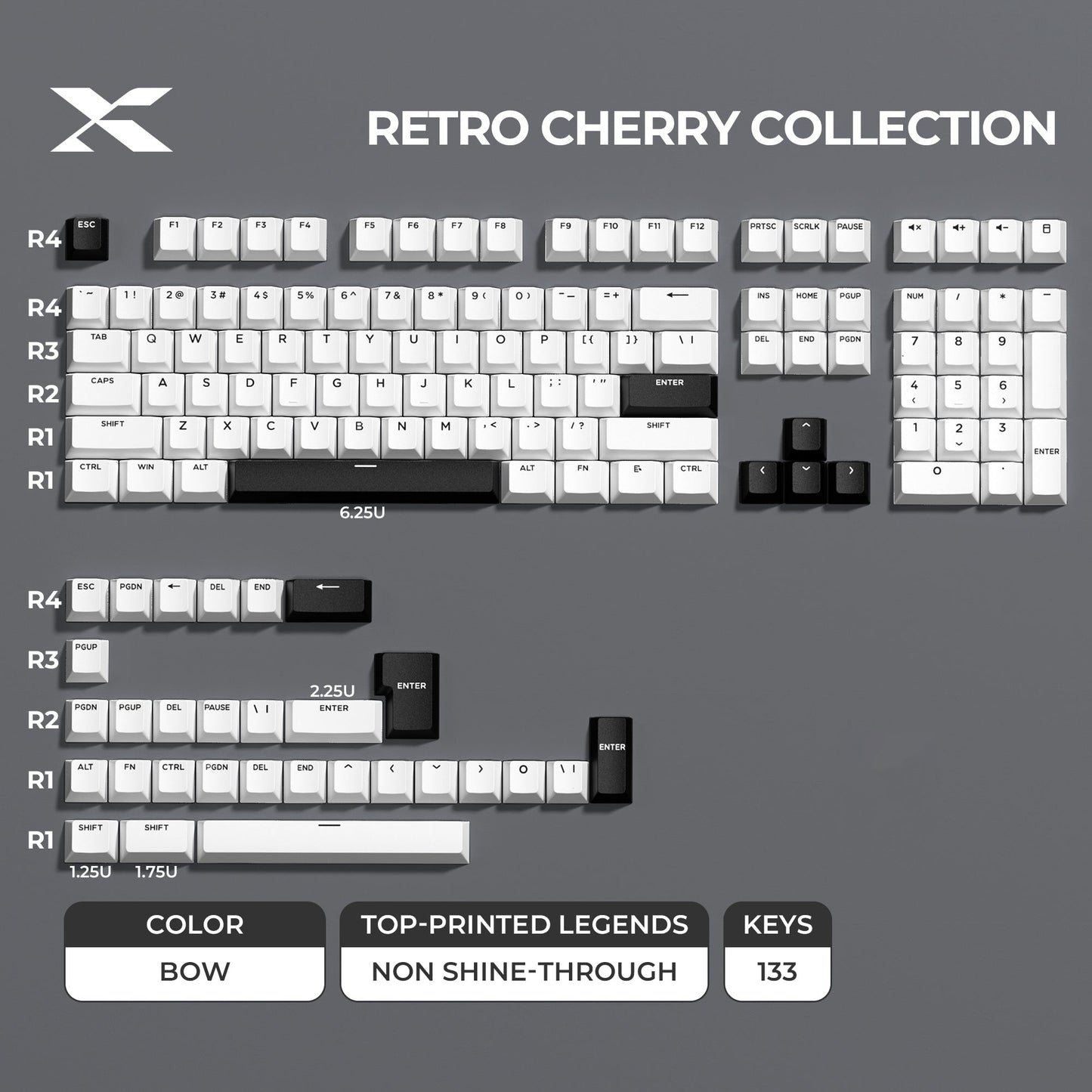 BOW double-shot PBT keycap set, white and dark brown legends keycaps
