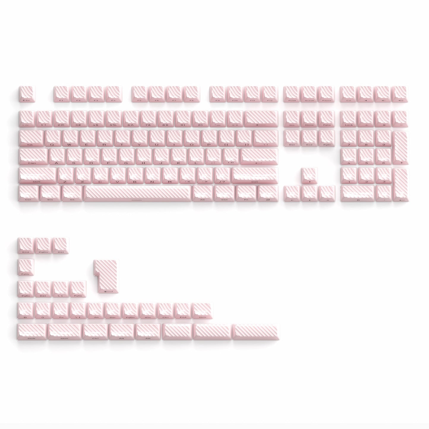 Pink side-printed 136-key OEM profile PC keycap set with sculpted key legends