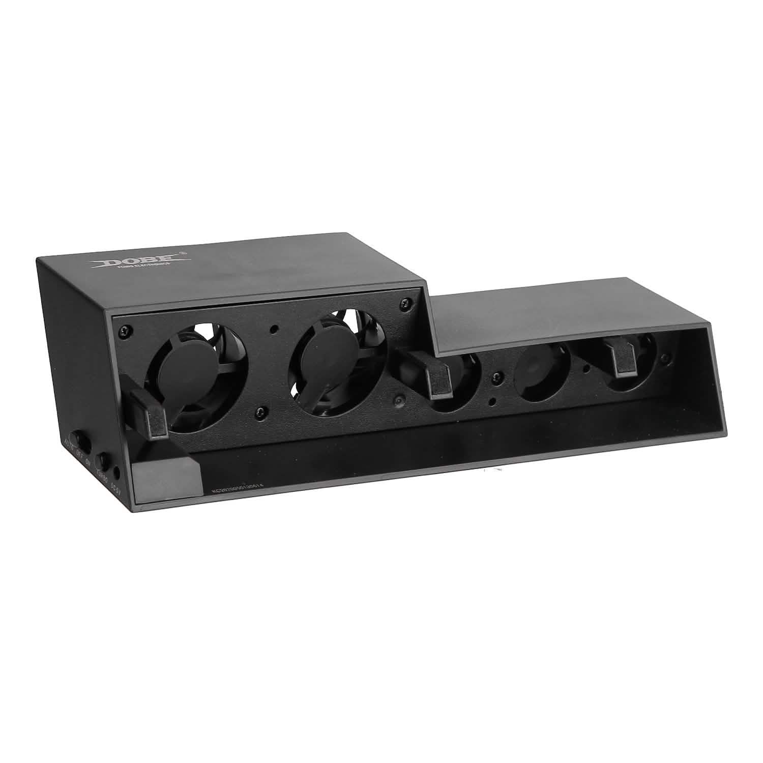 Black console cooling fan bar with three circular fans visible and open intake