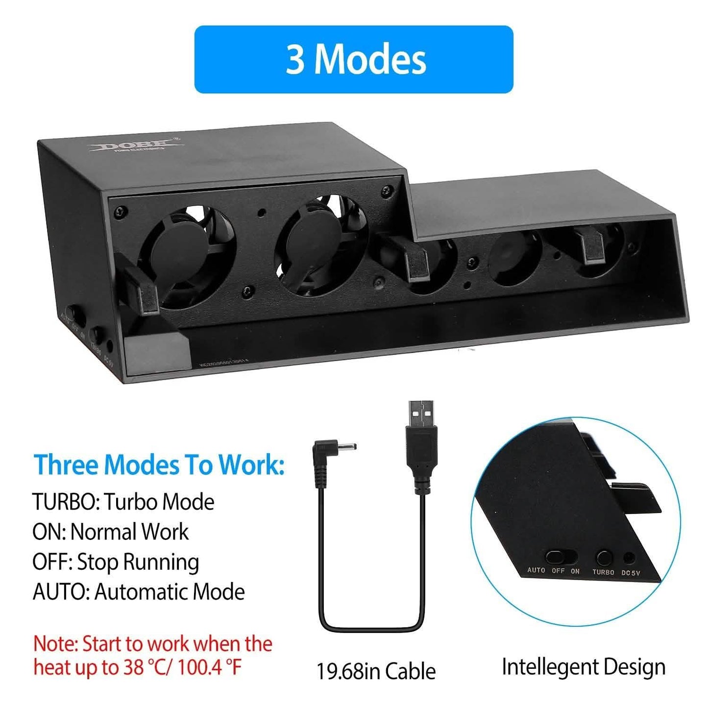 Black console cooling fan bar with power cable and multi-speed control switch