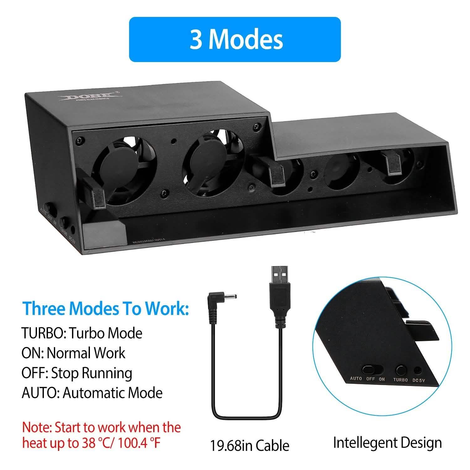 Black console cooling fan bar with power cable and multi-speed control switch