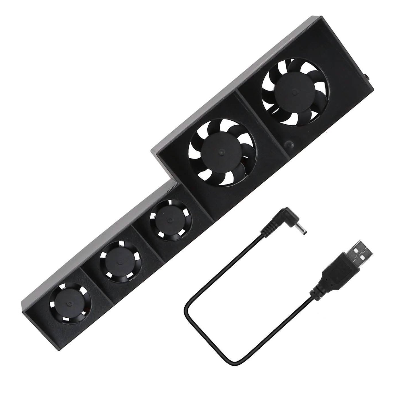 Black multi-fan cooling bar with four visible fans and power cable