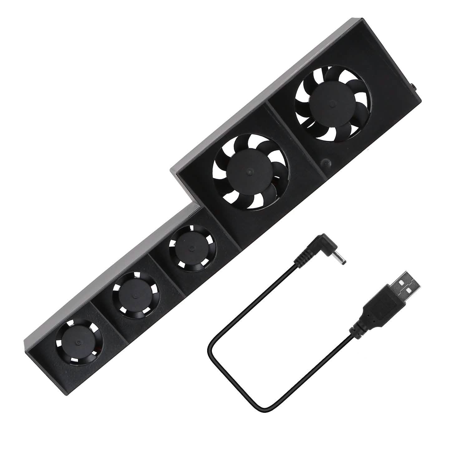 Black multi-fan cooling bar with four visible fans and power cable