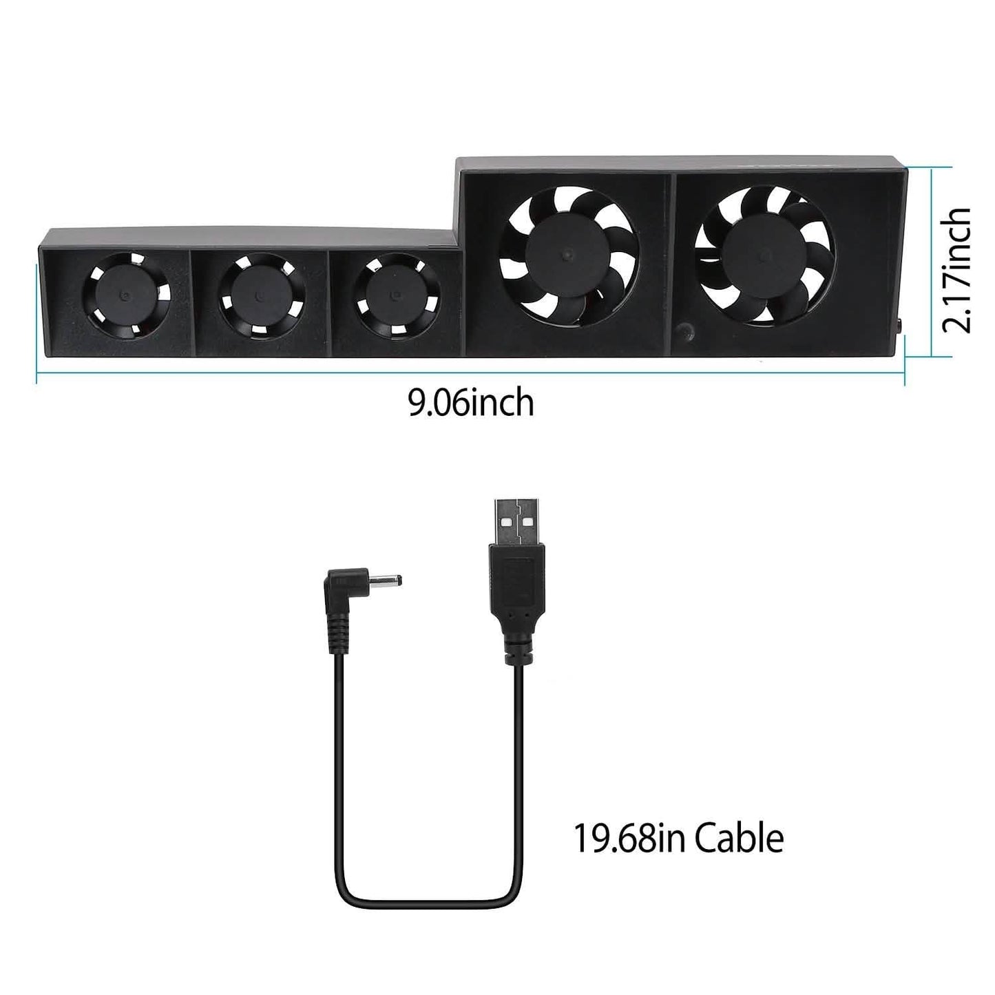 Black multi-fan cooling bar with four fans and included power cable