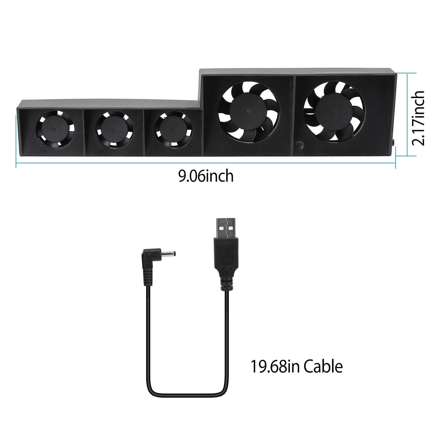 Black multi-fan cooling bar with four fans and included power cable