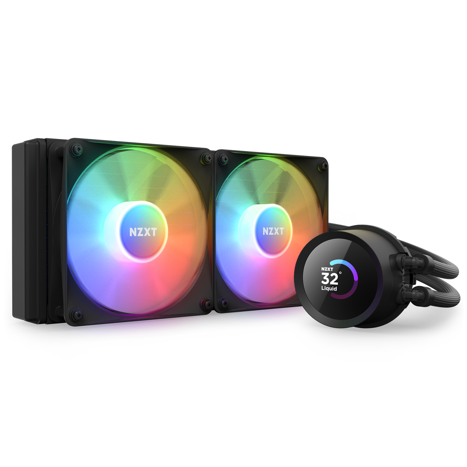 NZXT Kraken 240 RGB liquid cooler in black with two RGB fans and pump display
