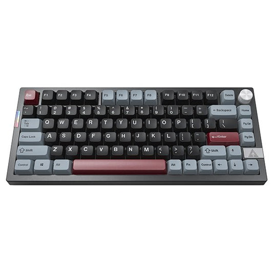 75% TKL mechanical keyboard with black keycaps, gray accents, and red WASD area
