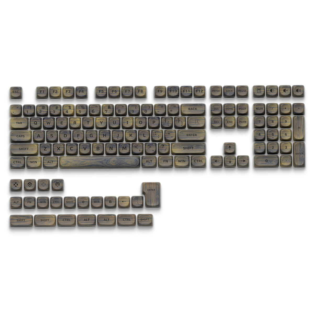 MOA profile keyboard keycap set in wood-grain style with function and modifier legends