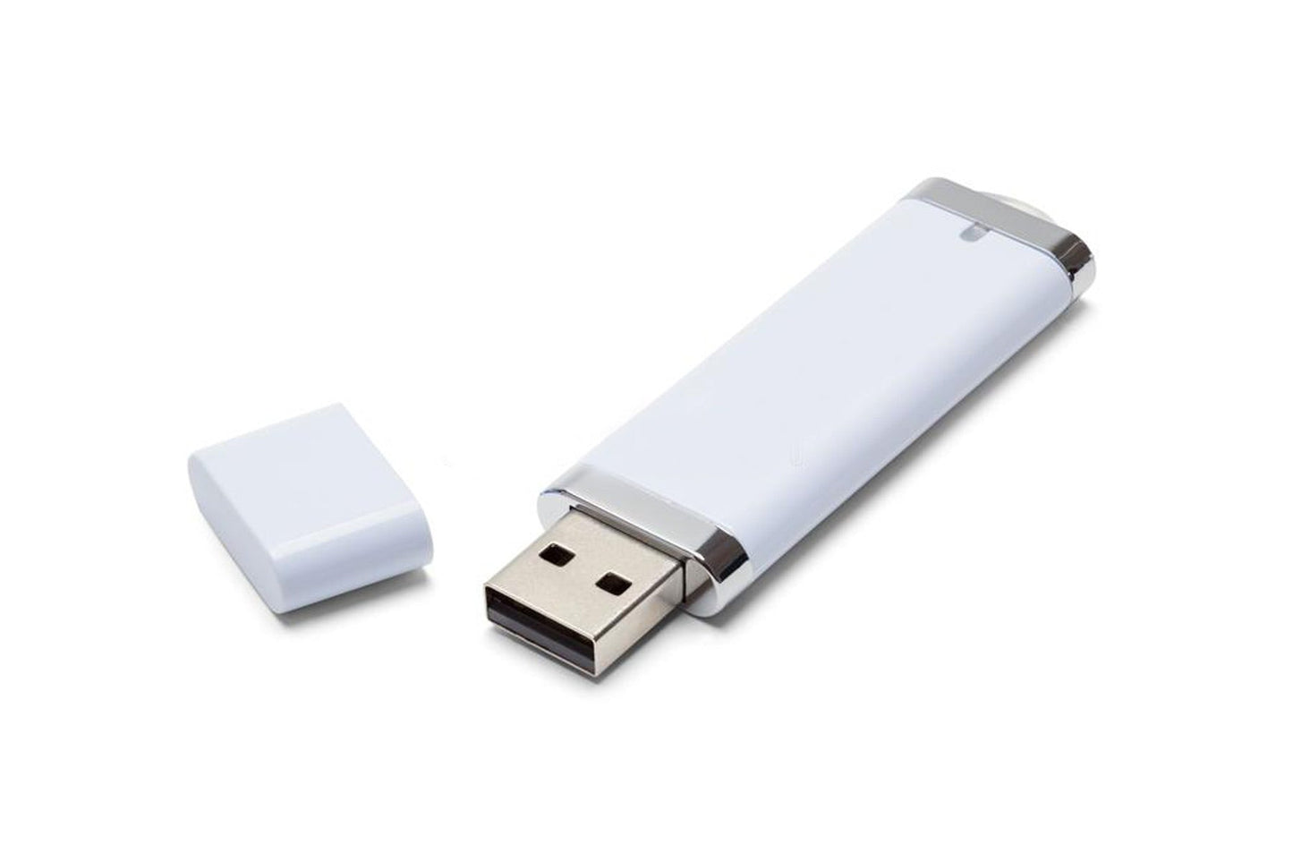 USB 3.1 flash drive with white cap and exposed USB connector; unprinted body
