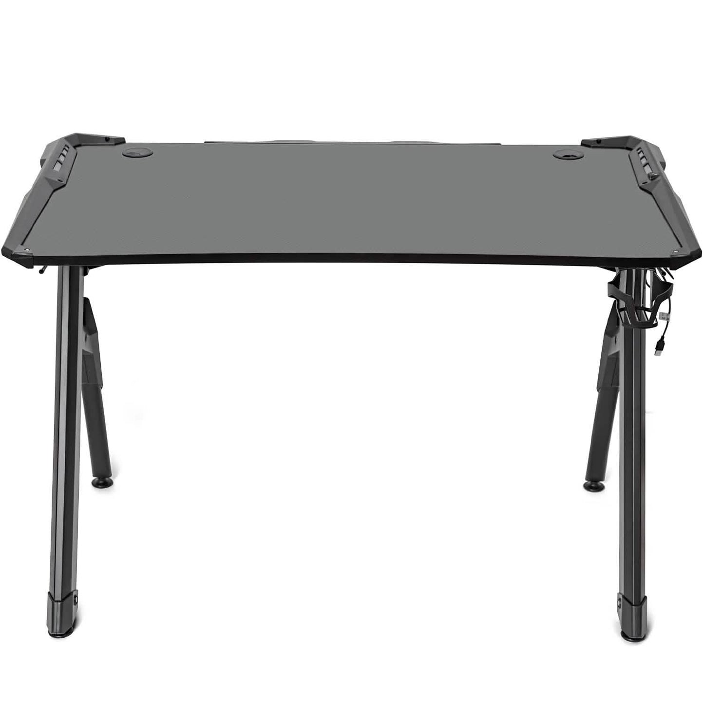 Deco Gear 47 LED gaming desk with gray tabletop and black folding legs