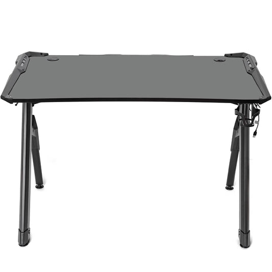 Deco Gear 47 LED gaming desk with gray tabletop and black folding legs