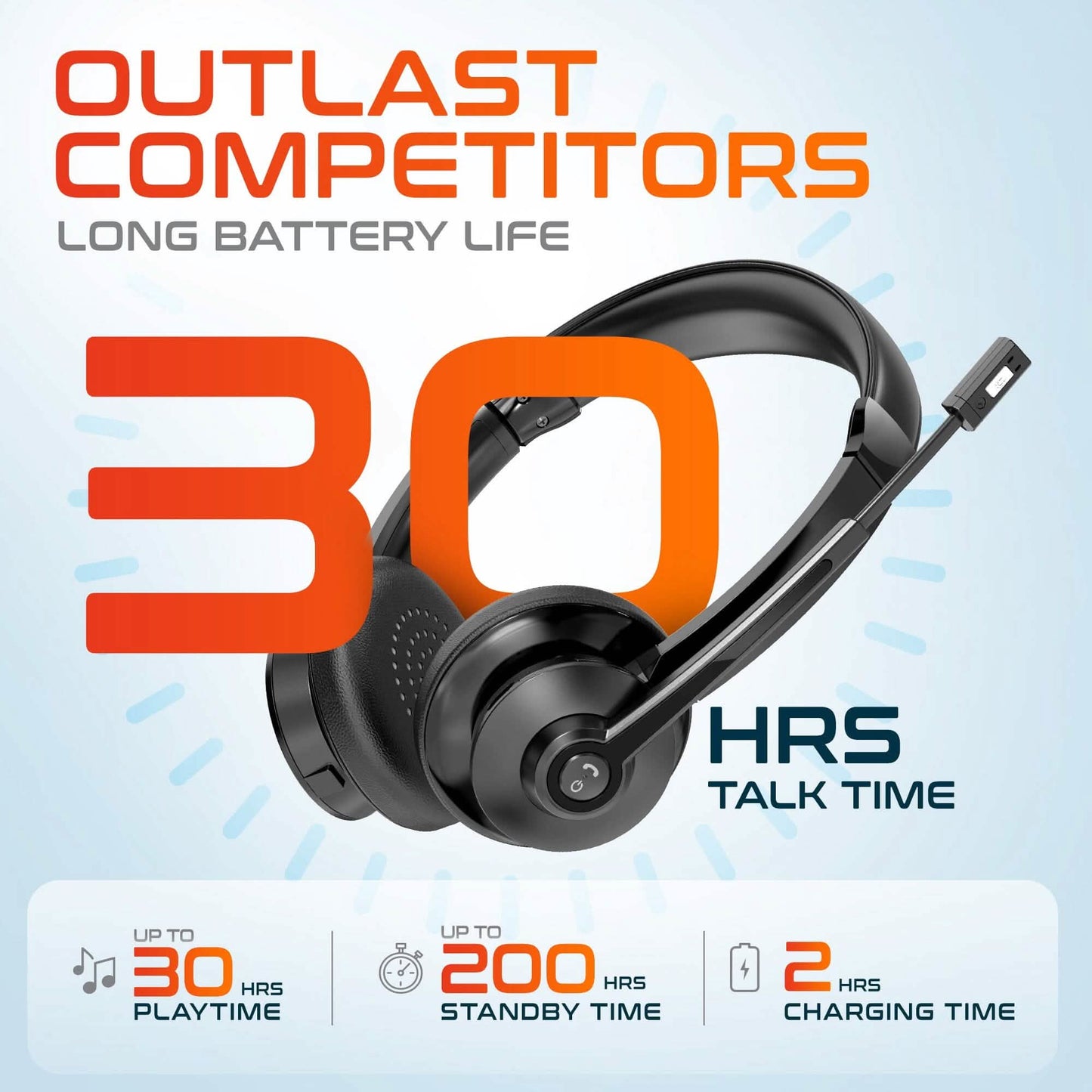 Black Delton Bluetooth headset with USB charging cable and padded ear cups.