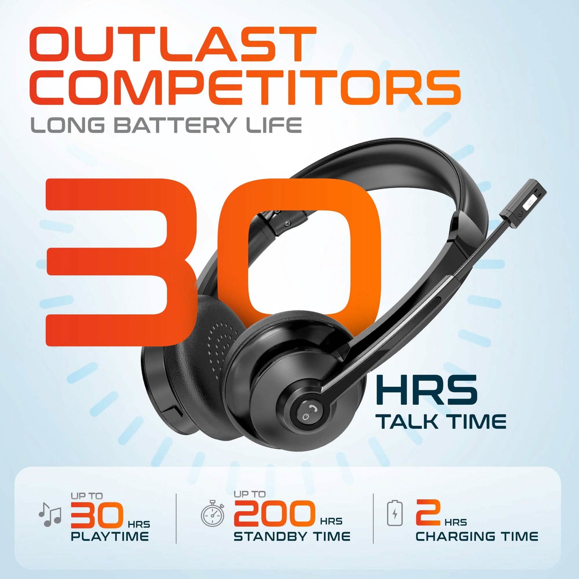 Black Delton Bluetooth headset with USB charging cable and padded ear cups.