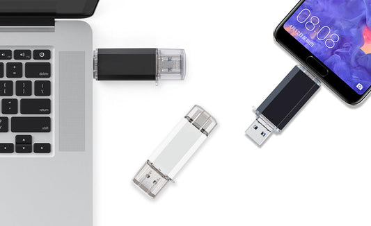 KO II dual USB 3.1 flash drive, black unprinted body with dual USB connectors
