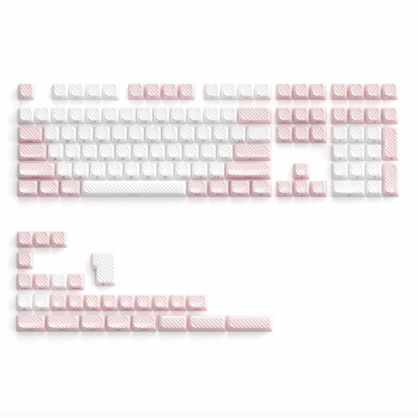 White and pink side-printed 136-key OEM profile PC keycap set with sculpted keys