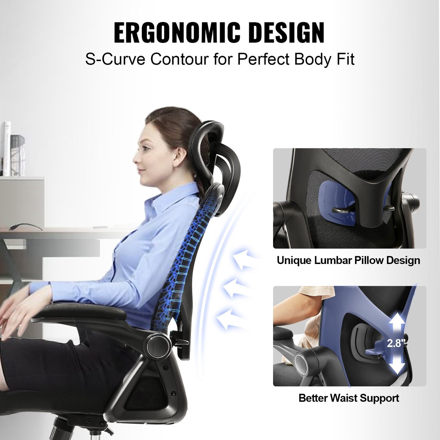 VEVOR Adjustable Desk Chair W/ Lumber Support