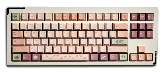 Pastel field mouse PBT keycaps set for keyboard, with pink, green, and lavender keys