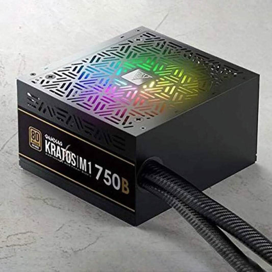 Black Kratos M1-750B 750W PSU with RGB grille and two braided power cables