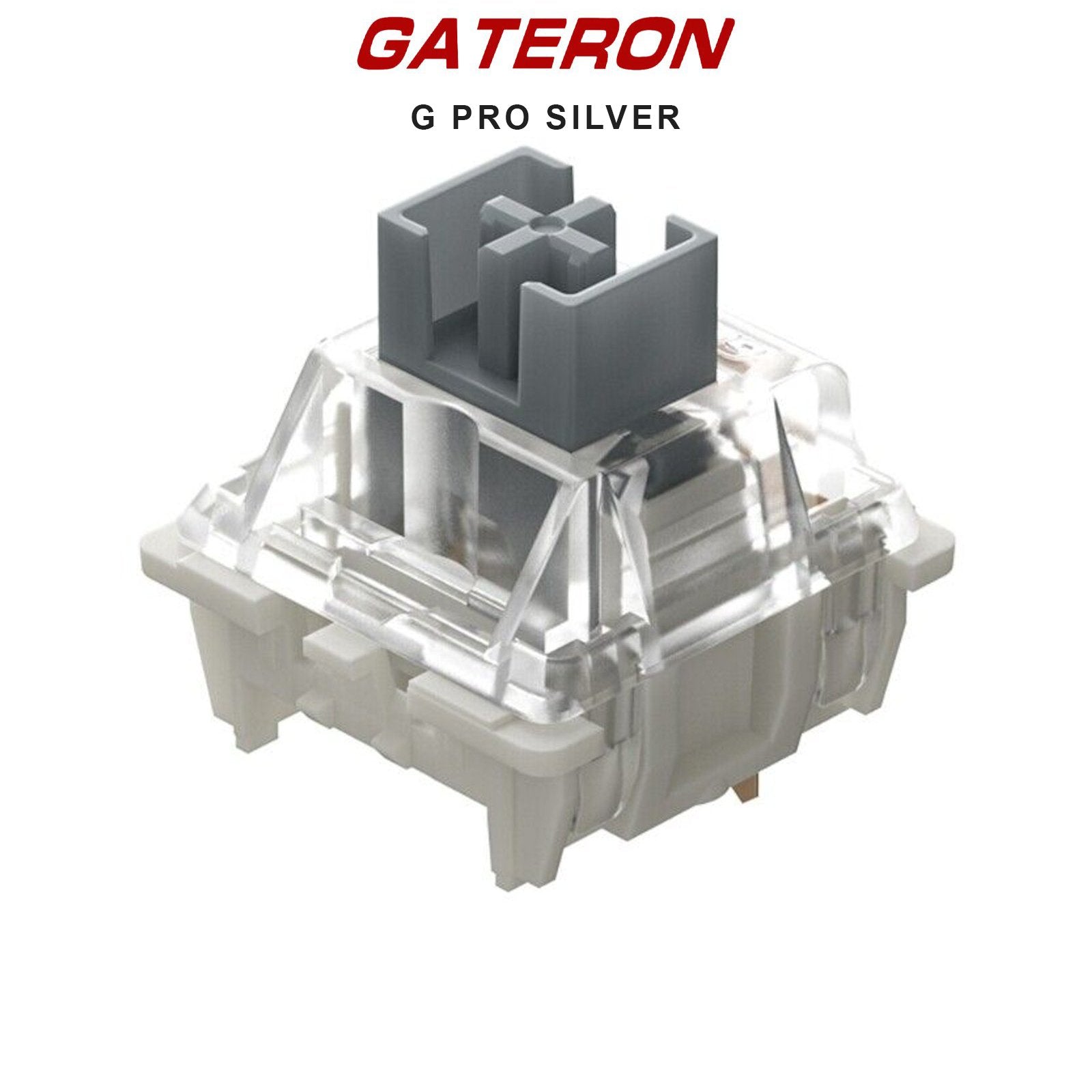 Gateron G Pro Silver mechanical switch, clear housing, silver-gray stem
